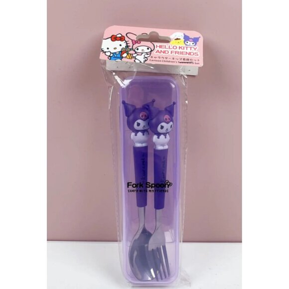 Hello Kitty & Kuromi Full-Size Utensil Set 2-Pc Fork & Spoon Clear Storage Case - Picture 3 of 3